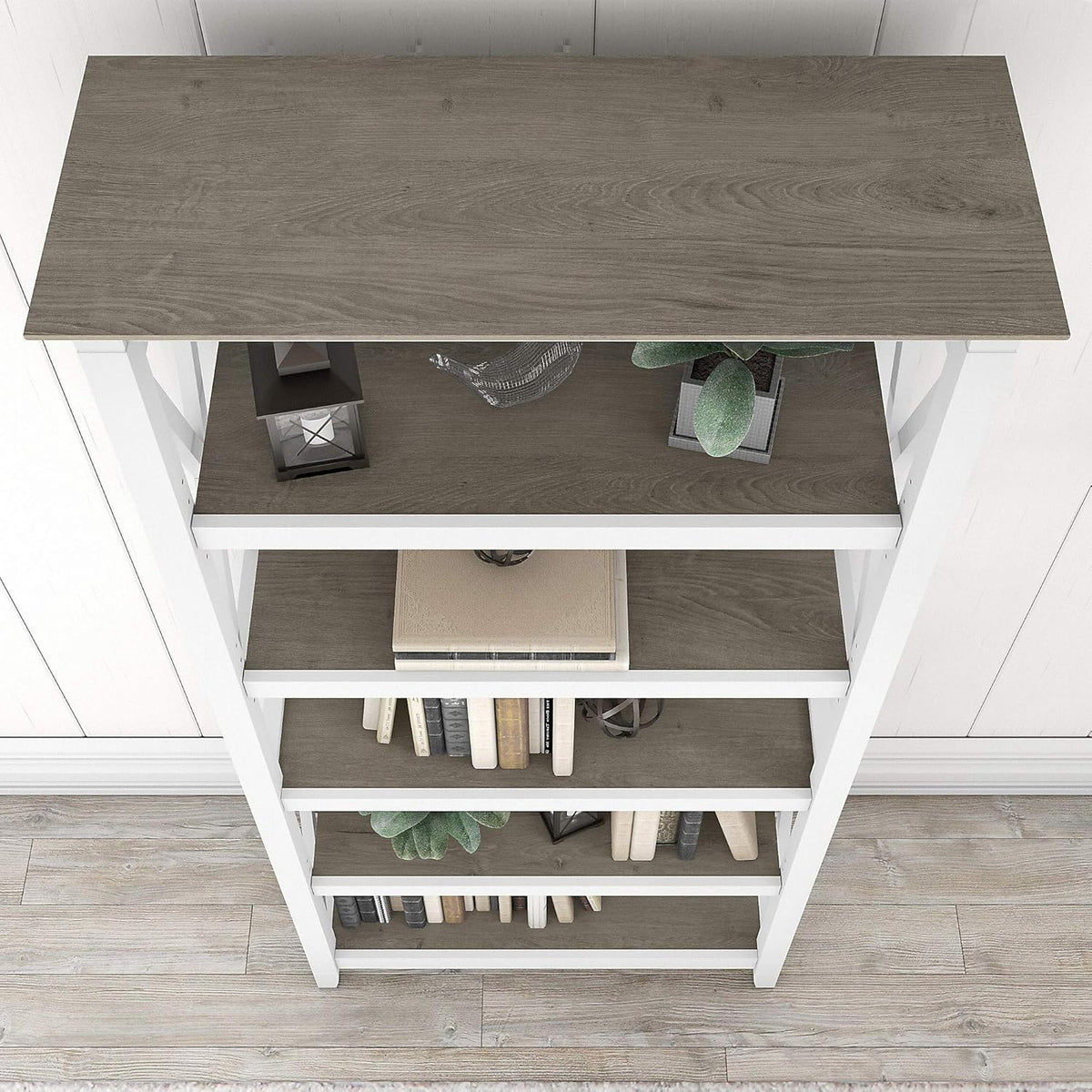 Pure White and Shiplap Gray 5 Shelf Bookcase Set Q57850