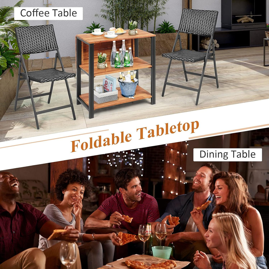 Acacia Wood Folding Patio Table with 2 Storage Shelves V15147