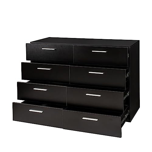 8 Drawer Black Wooden Double Dresser D711