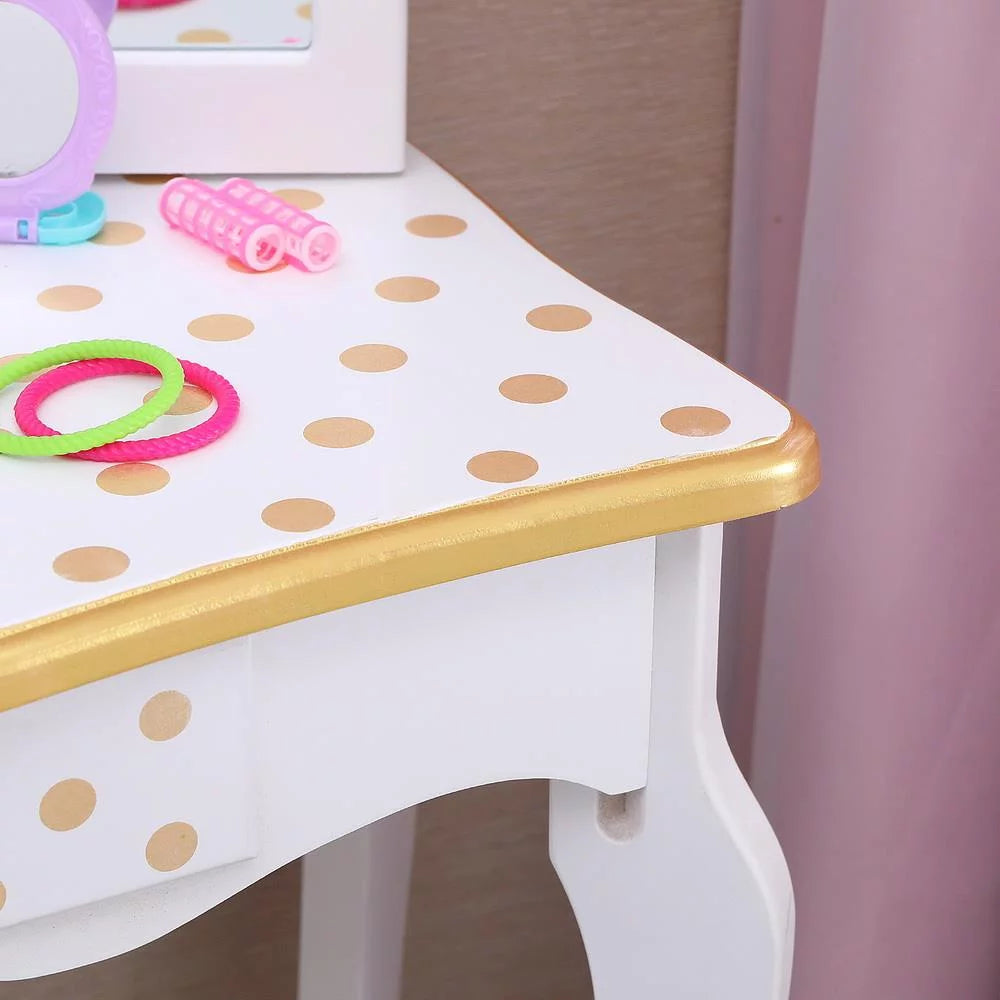 Kids Vanity Table and Stool Set with 3 Mirrors T210
