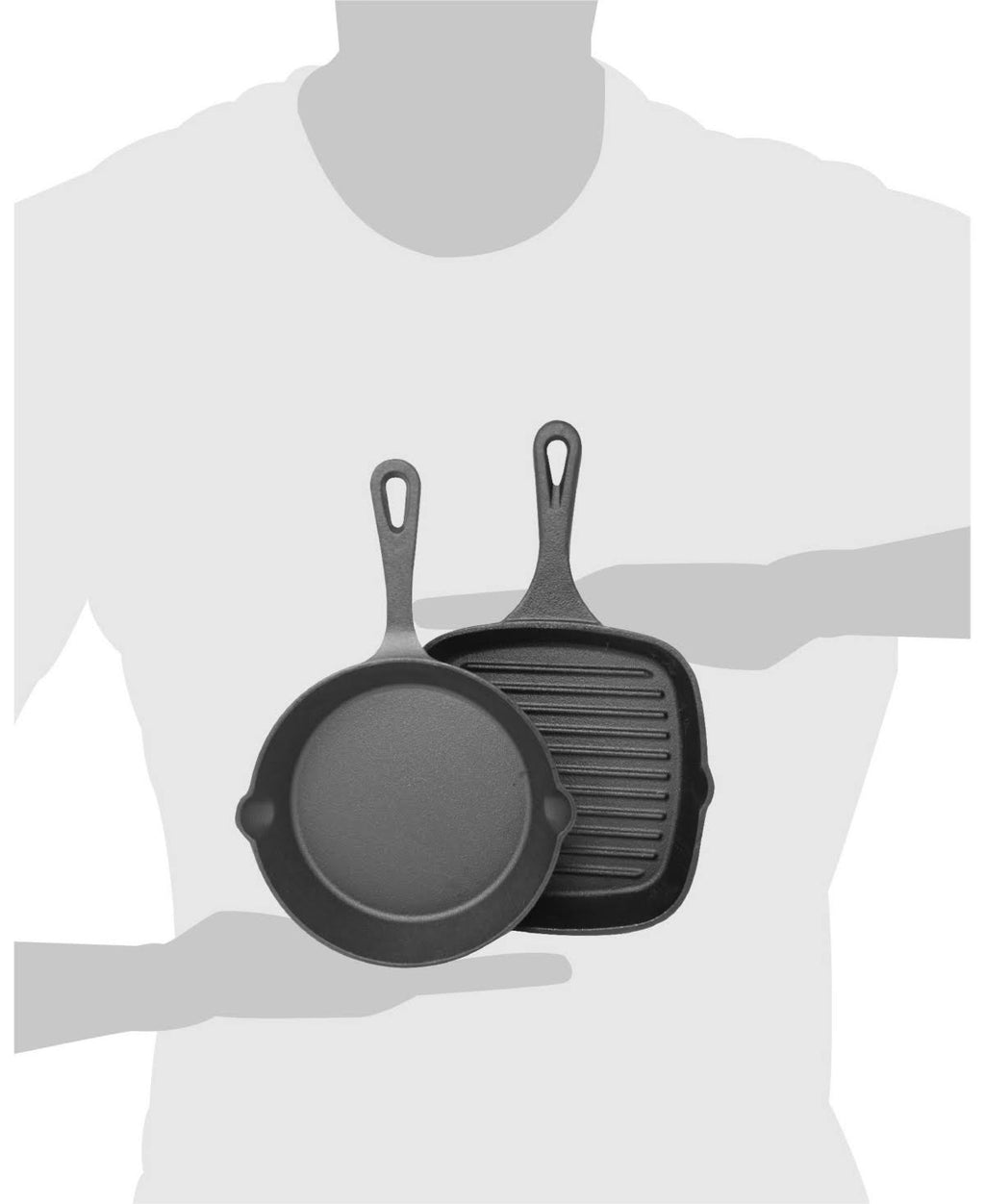 Cast Iron Skillet & Grill Pan 2-pc. Set with Handle Holder D8710