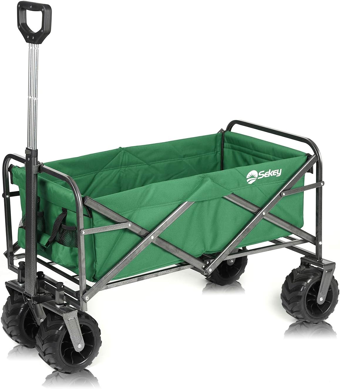 Red Collapsible Folding Wagon Cart with Brake, All Terrain Wheels V4810
