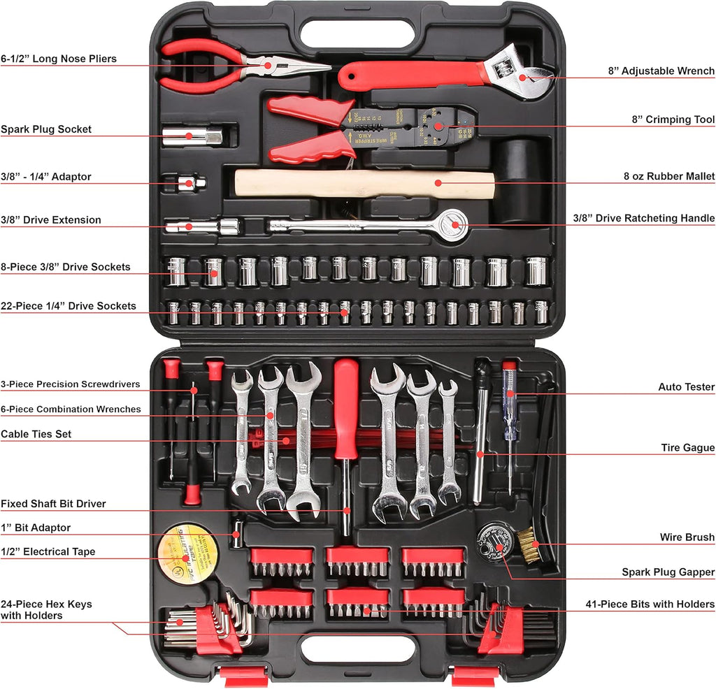 122-Piece General Household Hand Tool Set with Solid Carrying Tool Box V97612