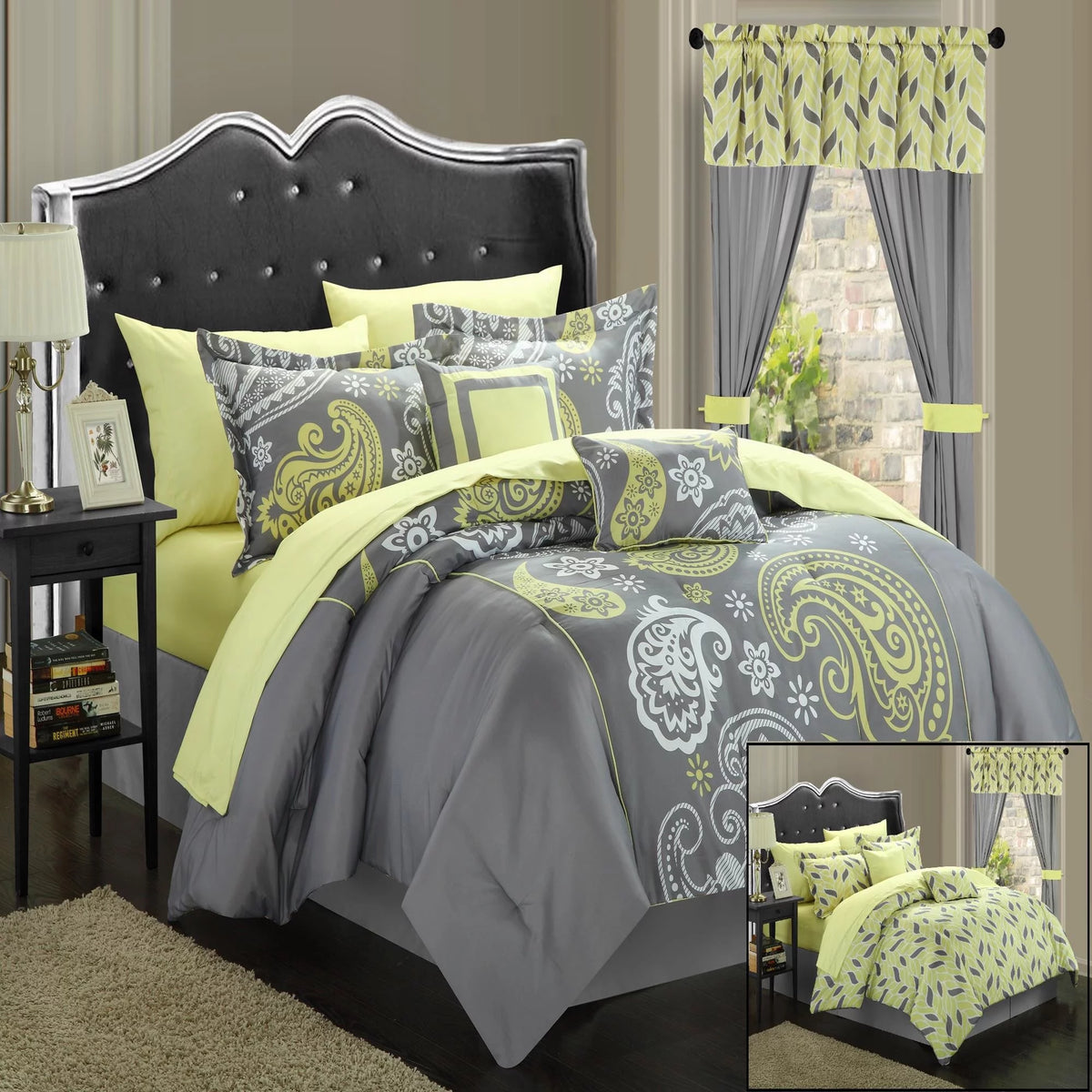 Grey Paisley Print 20 Pieces Comforter Bed In A Bag Set King I63667
