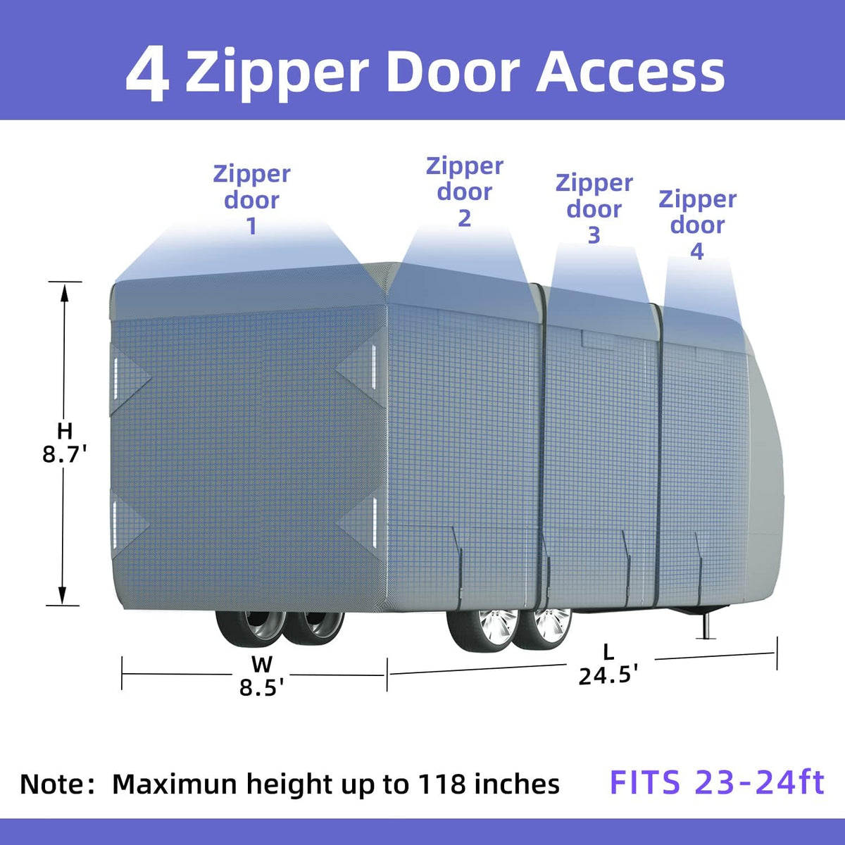 7 Layers Windproof Travel Trailer Cover with Tongue Jack Cover D676901