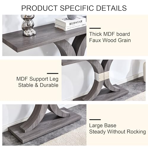 55 inch Gray Console Table with Geometric Base C3940