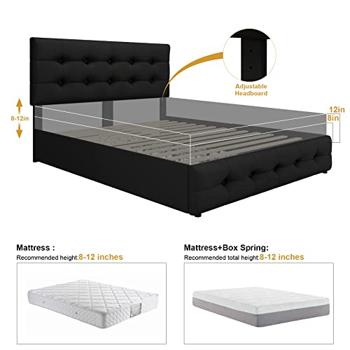 Black Queen Upholstered Platform Bed Frame with 4 Storage Drawers Q765262