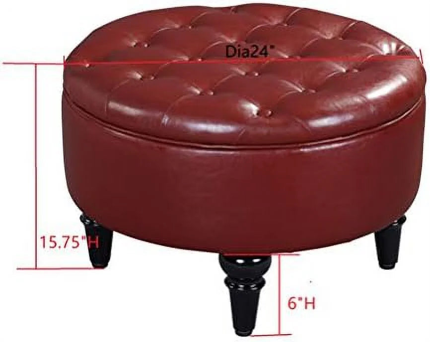 Faux Leather Round Ottoman with Tray Top W5177