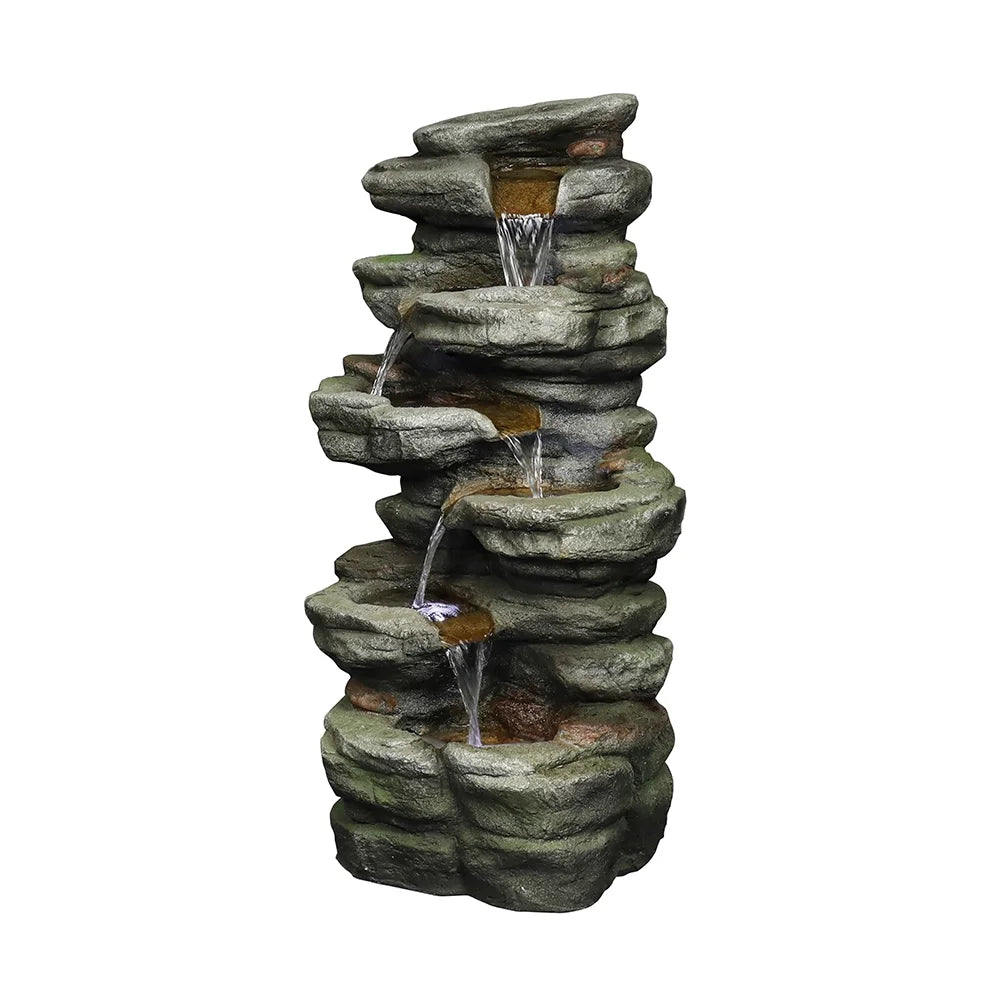 Outdoor 5-Tier Rock Water Fountain with LED Lights L318