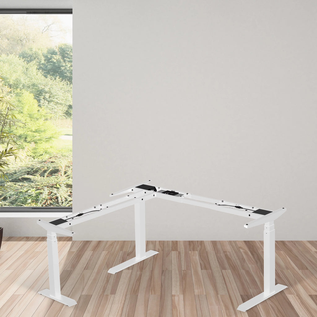 L-Shaped Corner Standing Desk with Adjustable Width, White Frame Only J123618
