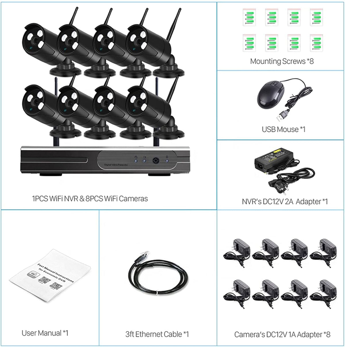 8 Channel 2MP Night Vision Security Camera System with DVR X333798