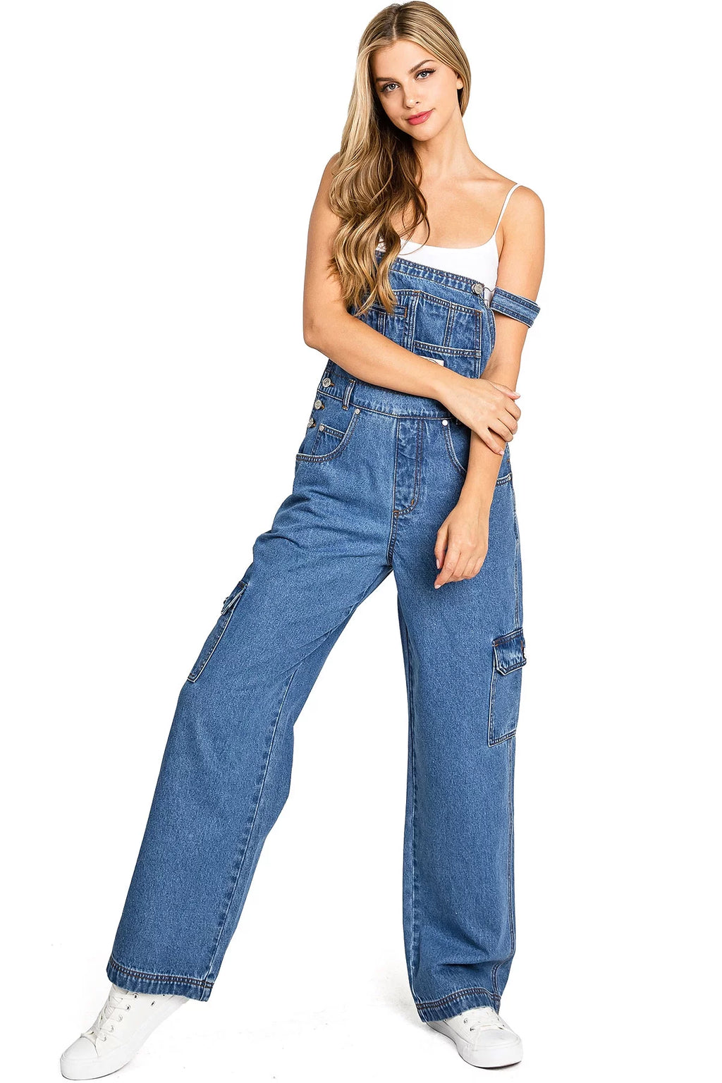 Medium Denim Cargo Utility Jean Overalls G10229