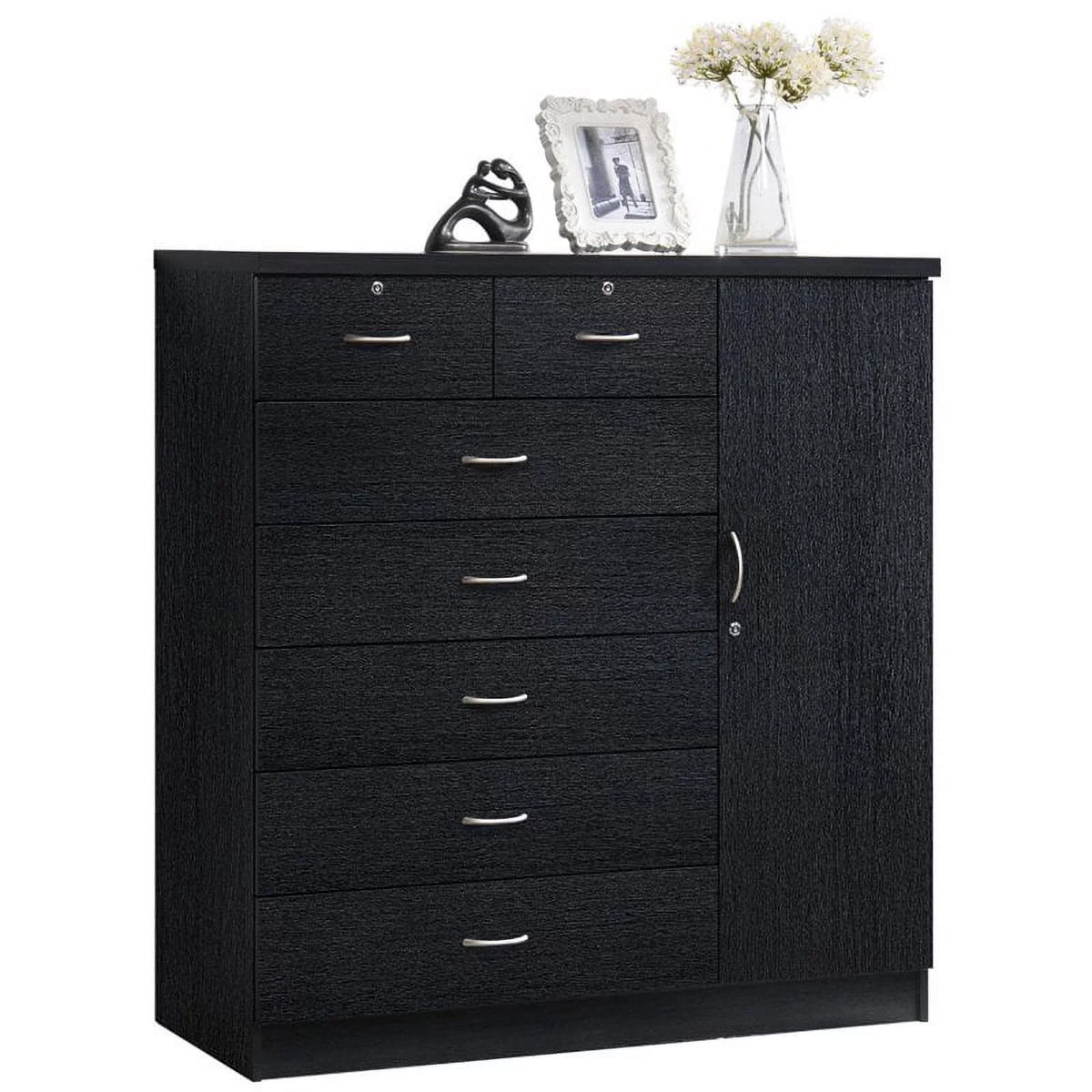 7 Drawer Wood Chest Set with Locks in Black K823142