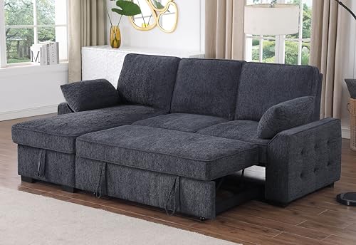 86 Inch Chenille L Shaped Sleeper Sectional Sofa with Storage Chaise Y7417