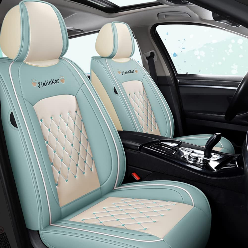 Wine Red-White Water Proof PU Leather Car Seat Covers Full Set I901210