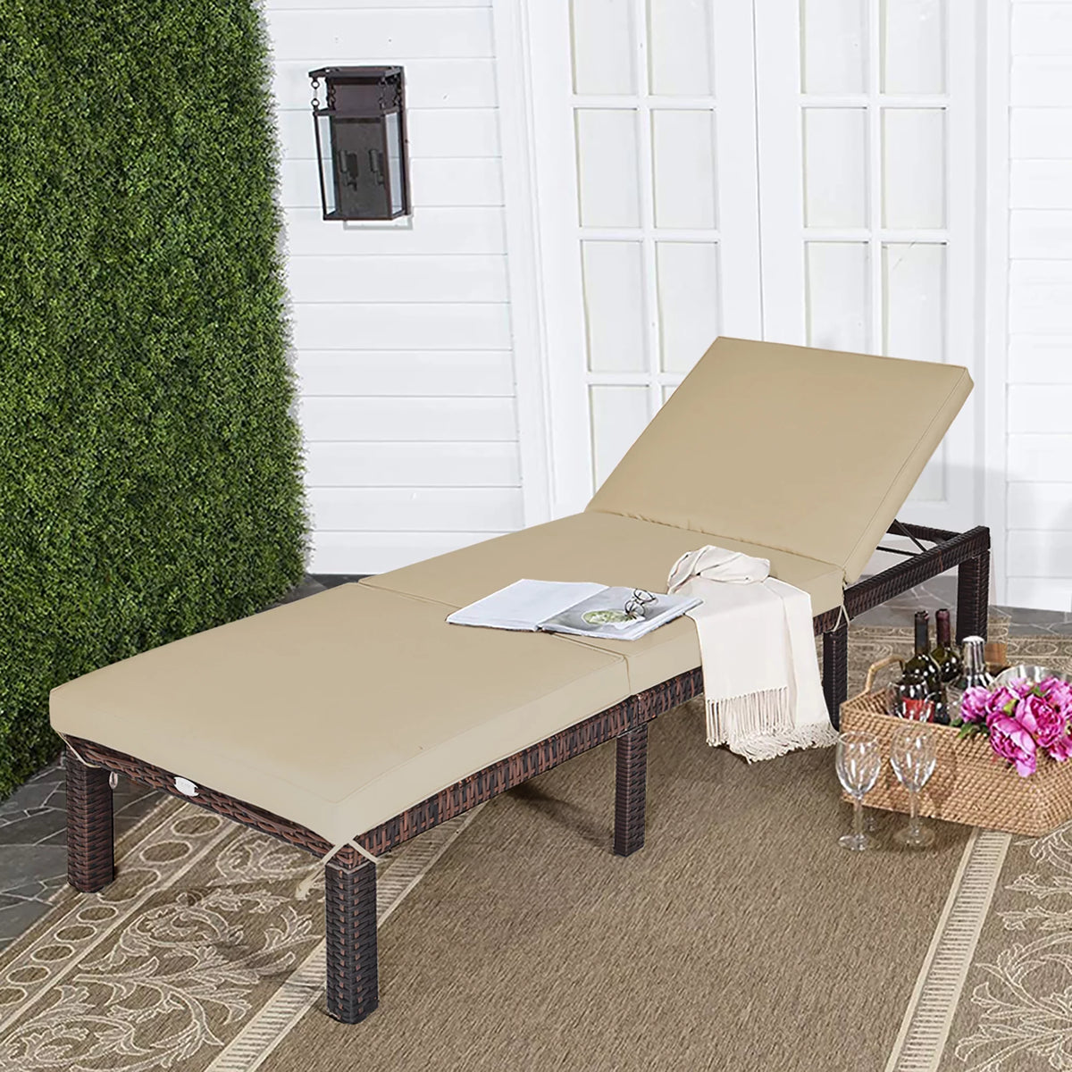 Red Adjustable Cushioned Rattan Chaise Lounge Chair M10180