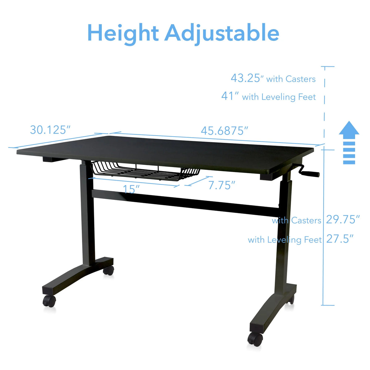 Black Height Adjustable Sit Stand Desk with Casters P17123