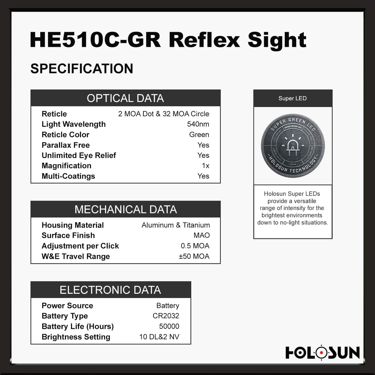 Open Reflex Optical Sight with Super Green LED V79579