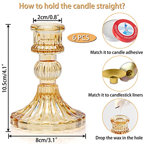 Set of 6 Glass Gold Candlestick Holders I8932