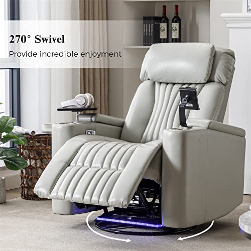 Grey PU Leather Swivel Rocker Recliner Chair with Cup Holders U658