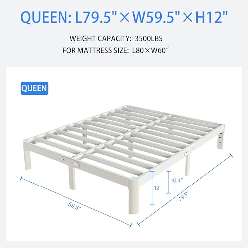 White Queen Size 12 Inch Metal Bed Frame S8157