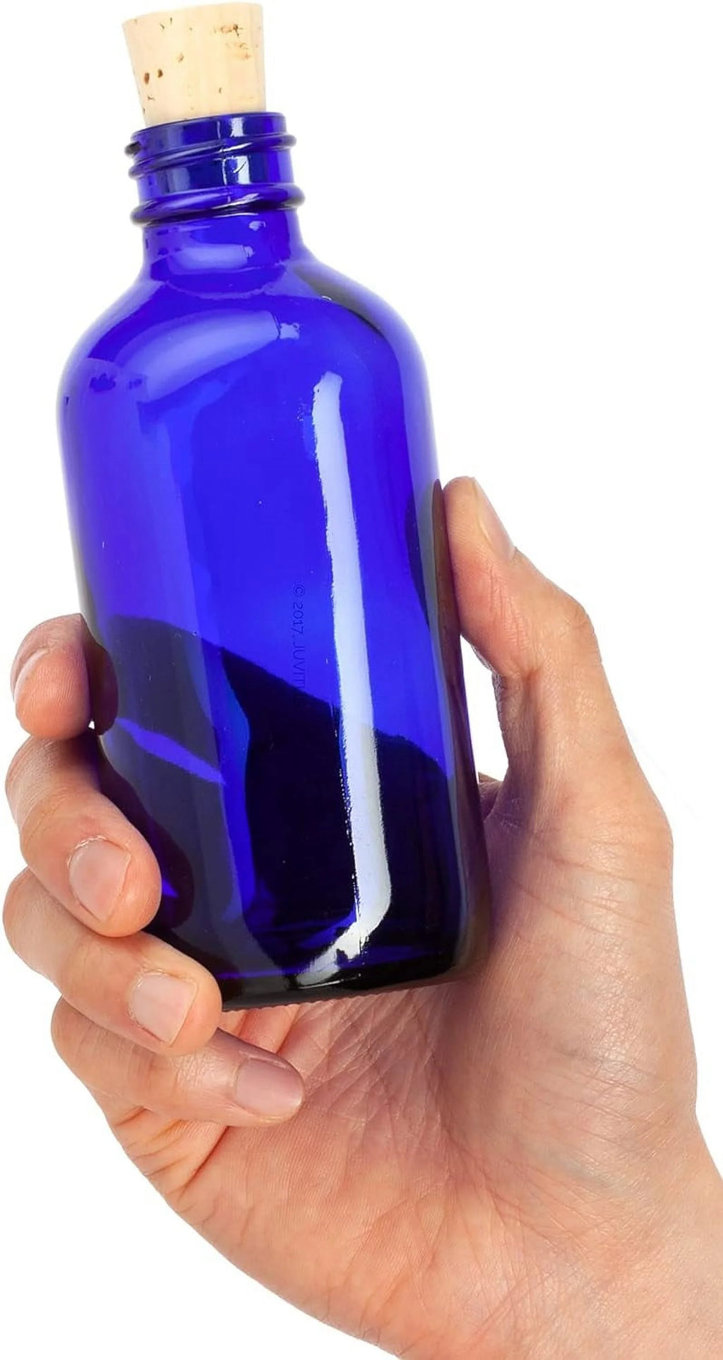 8 Oz Cobalt Blue Glass Bottle with Cork Stopper 4 Pack N732025