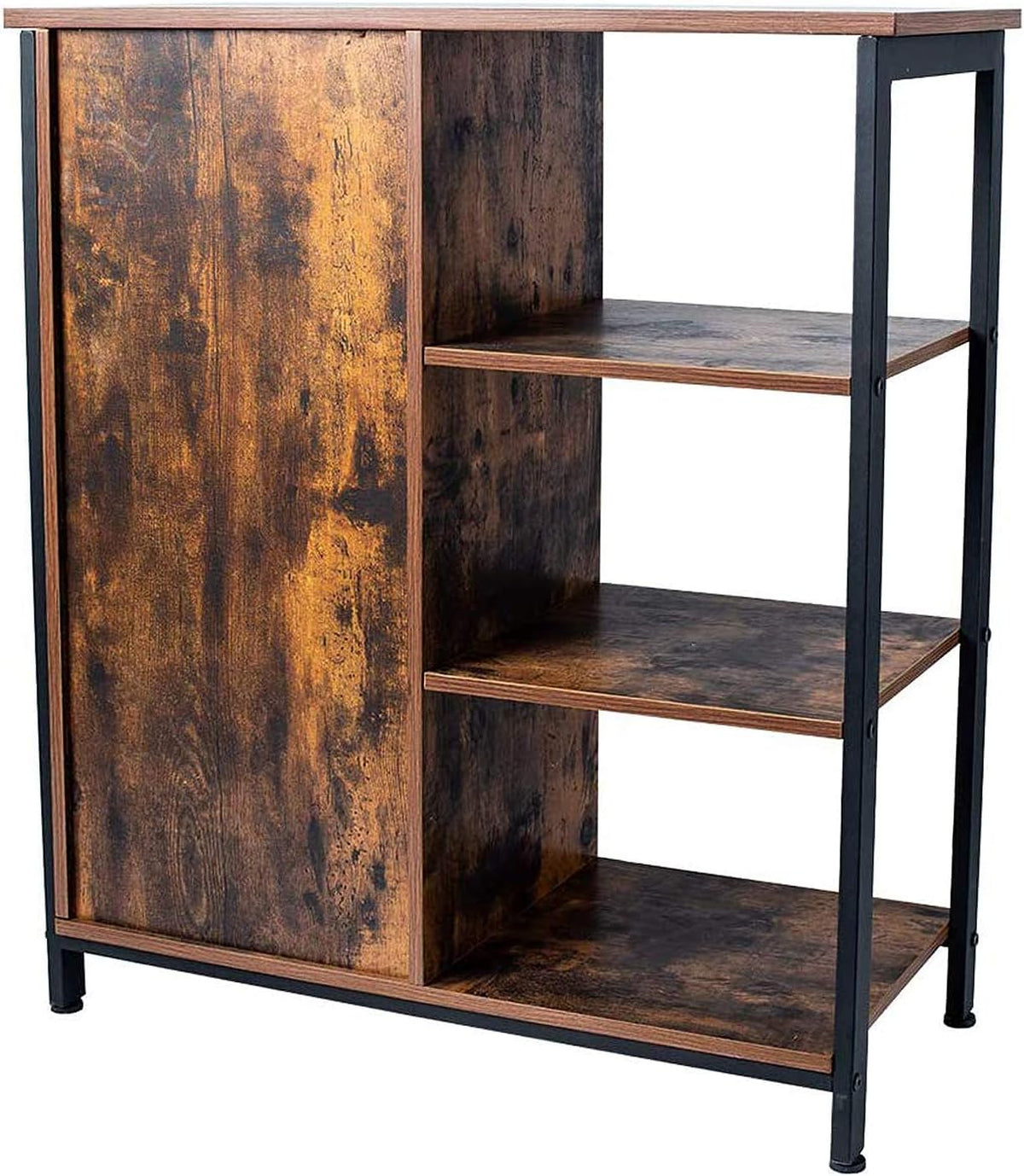 Rustic Brown Bathroom Storage Cabinet with 3 Open Shelves and Closed Compartments W966