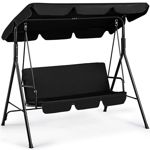 3-Seat Outdoor Swing Chair with Adjustable Canopy & Removable Cushion U7078