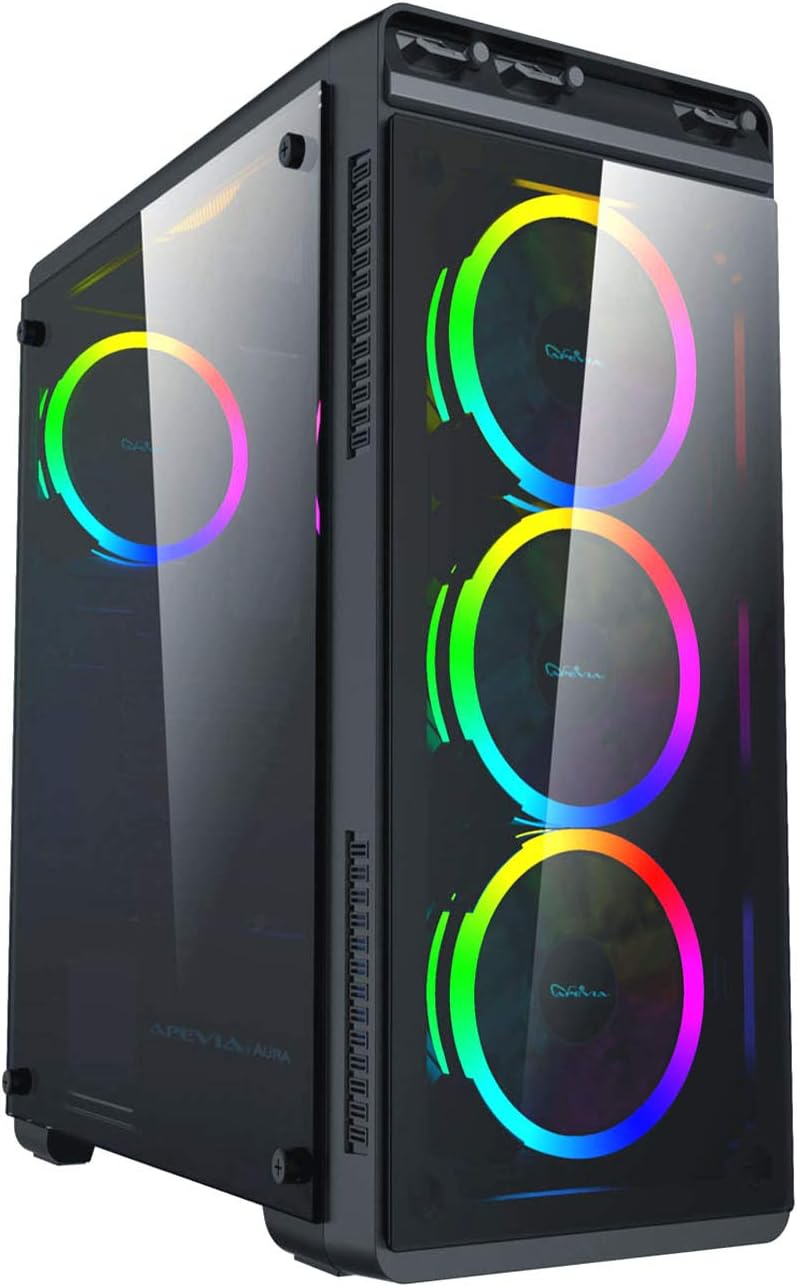 Black Mid Tower Gaming Case with 2 Tempered Glass Panels, 4 RGB Fans, Pack of 2 H817