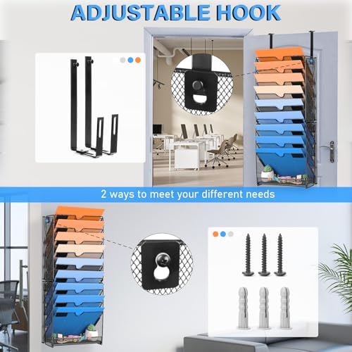 Black 10 Pockets Mesh Wall File Organizer F487