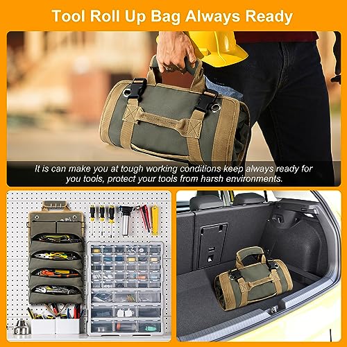 Green Heavy Duty Roll Up Tool Bag with Detachable Pouches C78236