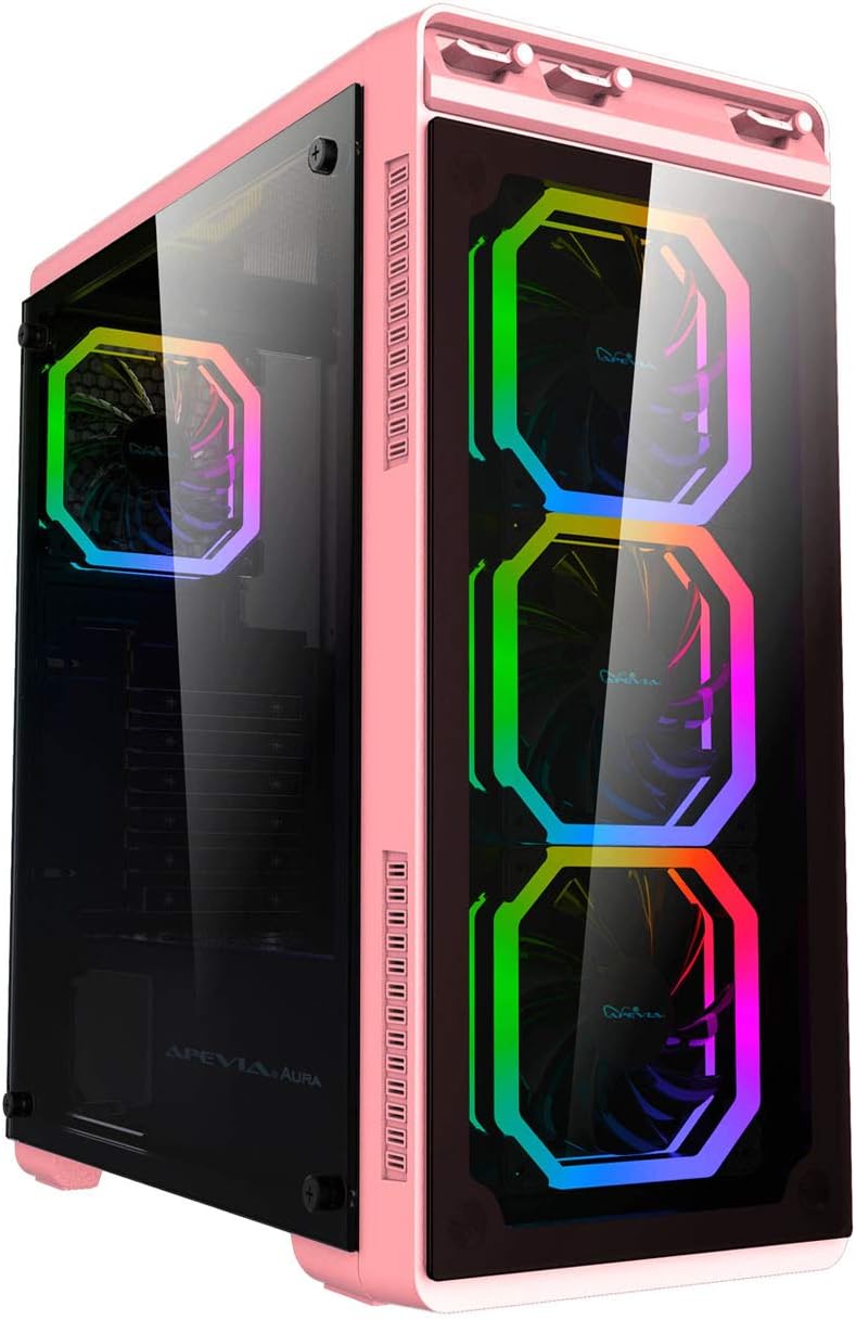 Black Mid Tower Gaming Case with 2 Tempered Glass Panels, 4 RGB Fans, Pack of 2 H817