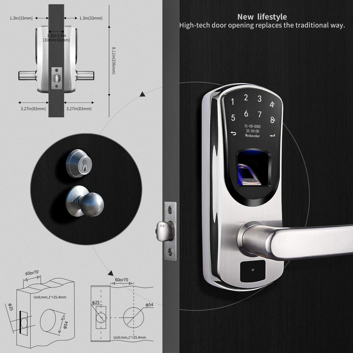 Smart Door Lock with Fingerprint Stainless Steel Touchscreen H2575