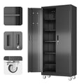 73''H White Metal Storage Cabinet with Wheels and Pegboards C90960