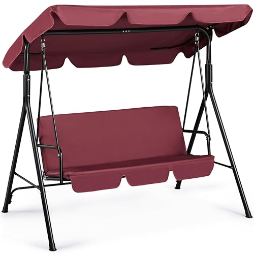 3-Seat Outdoor Swing Chair with Adjustable Canopy & Removable Cushion U7078