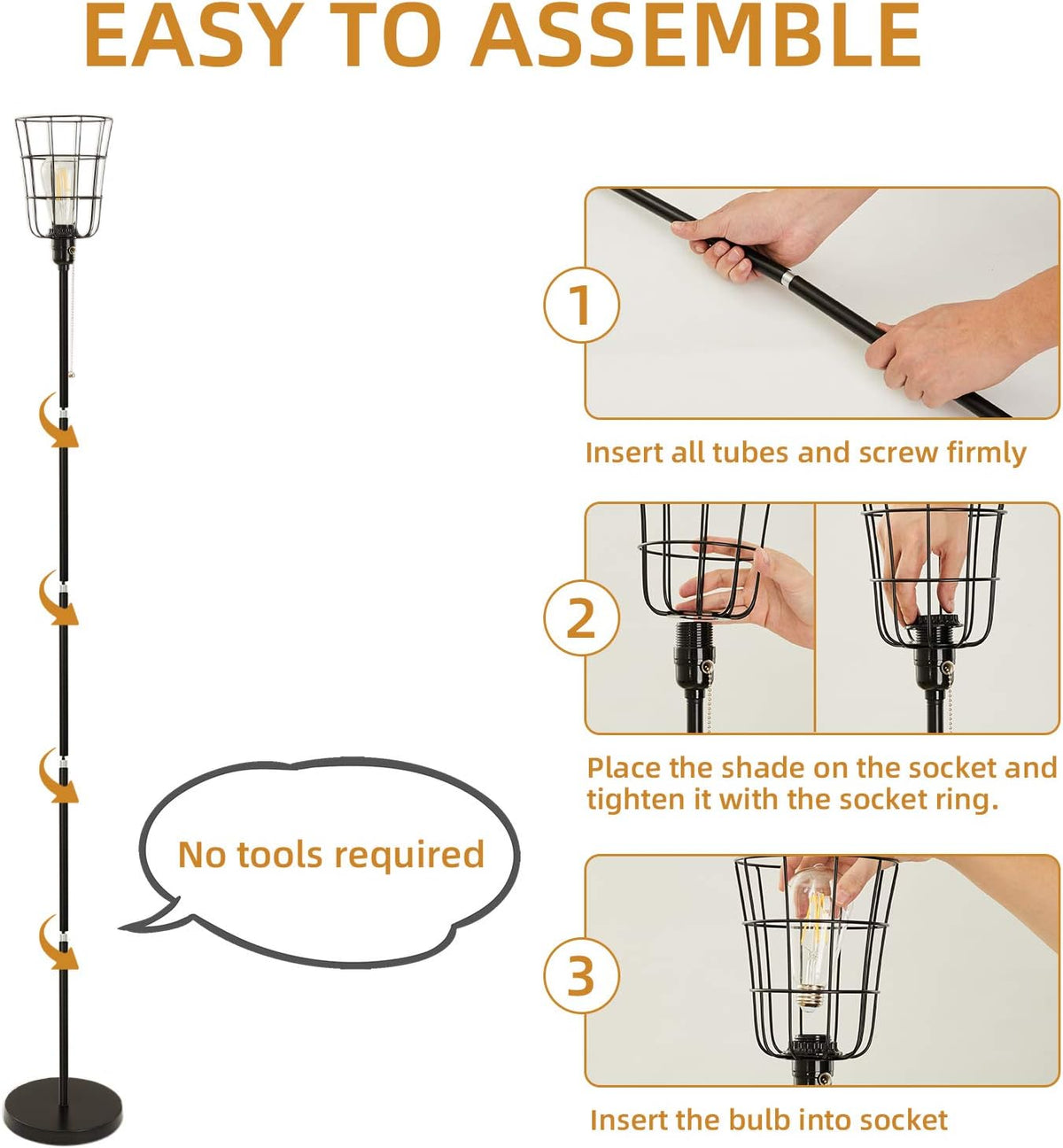 Black Industrial Floor Lamp with Metal Cage Shade F62013