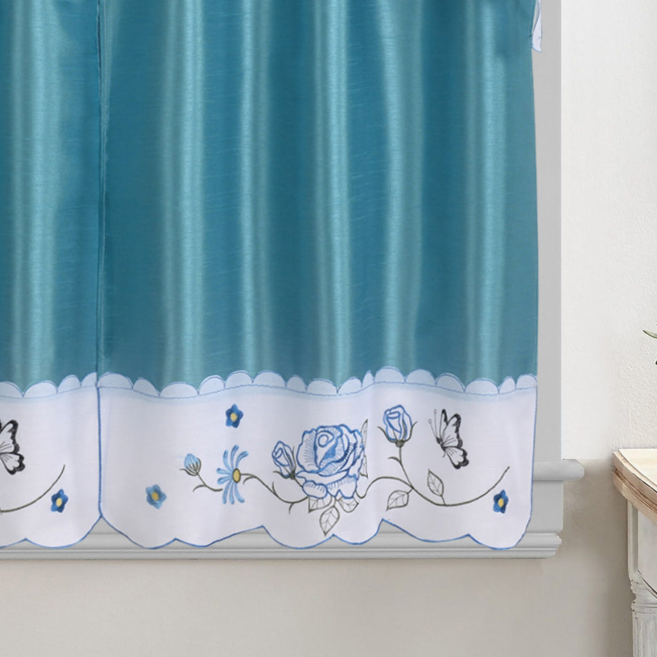 Turquoise 3-Piece Kitchen Curtain Tiers & Swag Set, 58x36 & 28x36 inches Q565