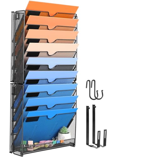 Black 10 Pockets Mesh Wall File Organizer F487