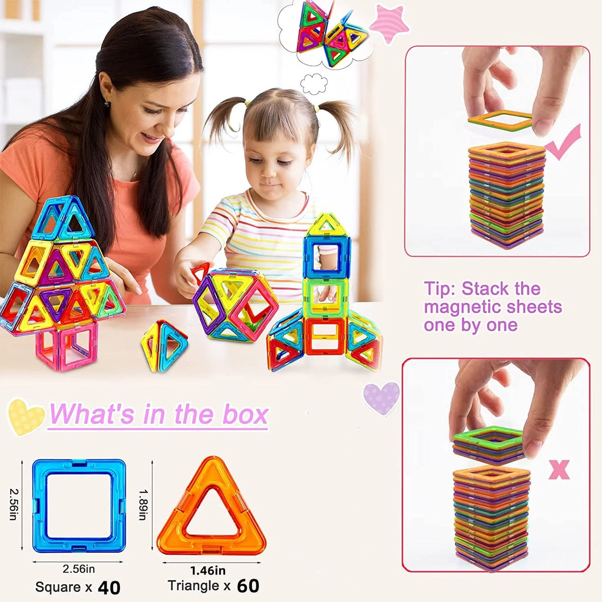 100Pcs Magnetic Building Tiles STEM Toys Starter Set R320201