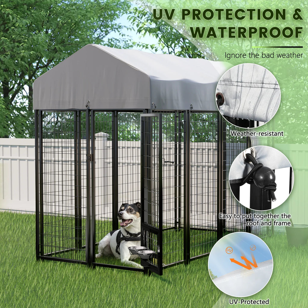 8x4x6 FT Outdoor Dog Kennel with Rotating Dog Bowl L459