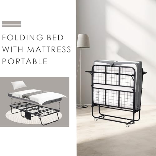 Black Folding Rollaway Bed with Mattress F1095