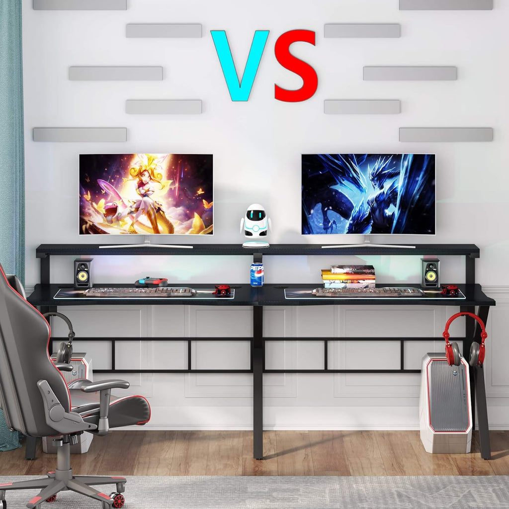78 inches Double Computer Desk with Hutch Monitor Shelf W5704