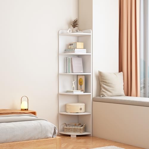 6-Tier Open Corner Shelf Tall Wooden Floor Standing Bookshelf Oak X524254