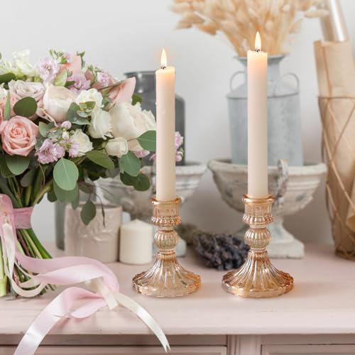 Set of 6 Glass Gold Candlestick Holders I8932