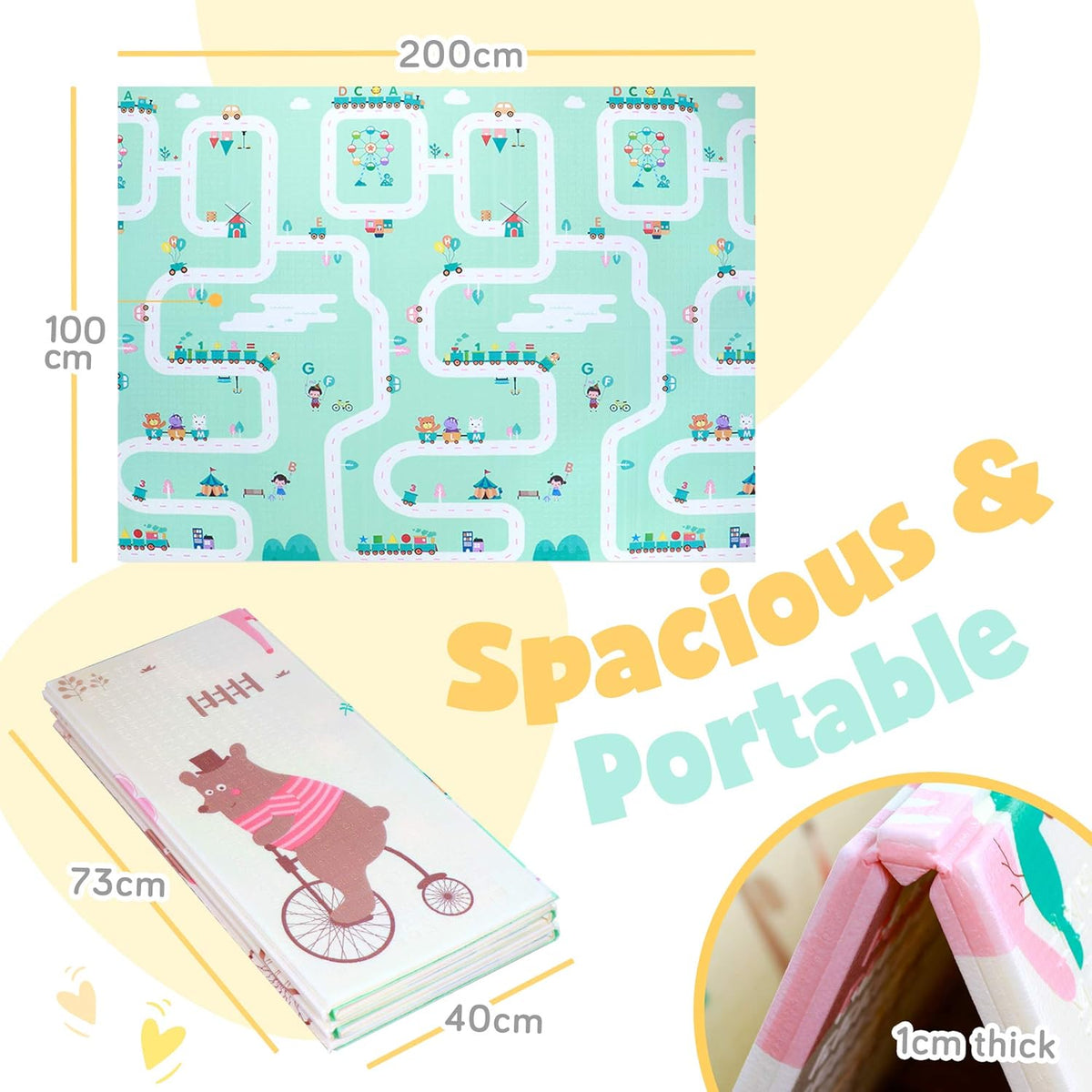 Reversible Non-Slip Waterproof Foam Baby Play Mat with Case, 6.5ft x 6ft I720
