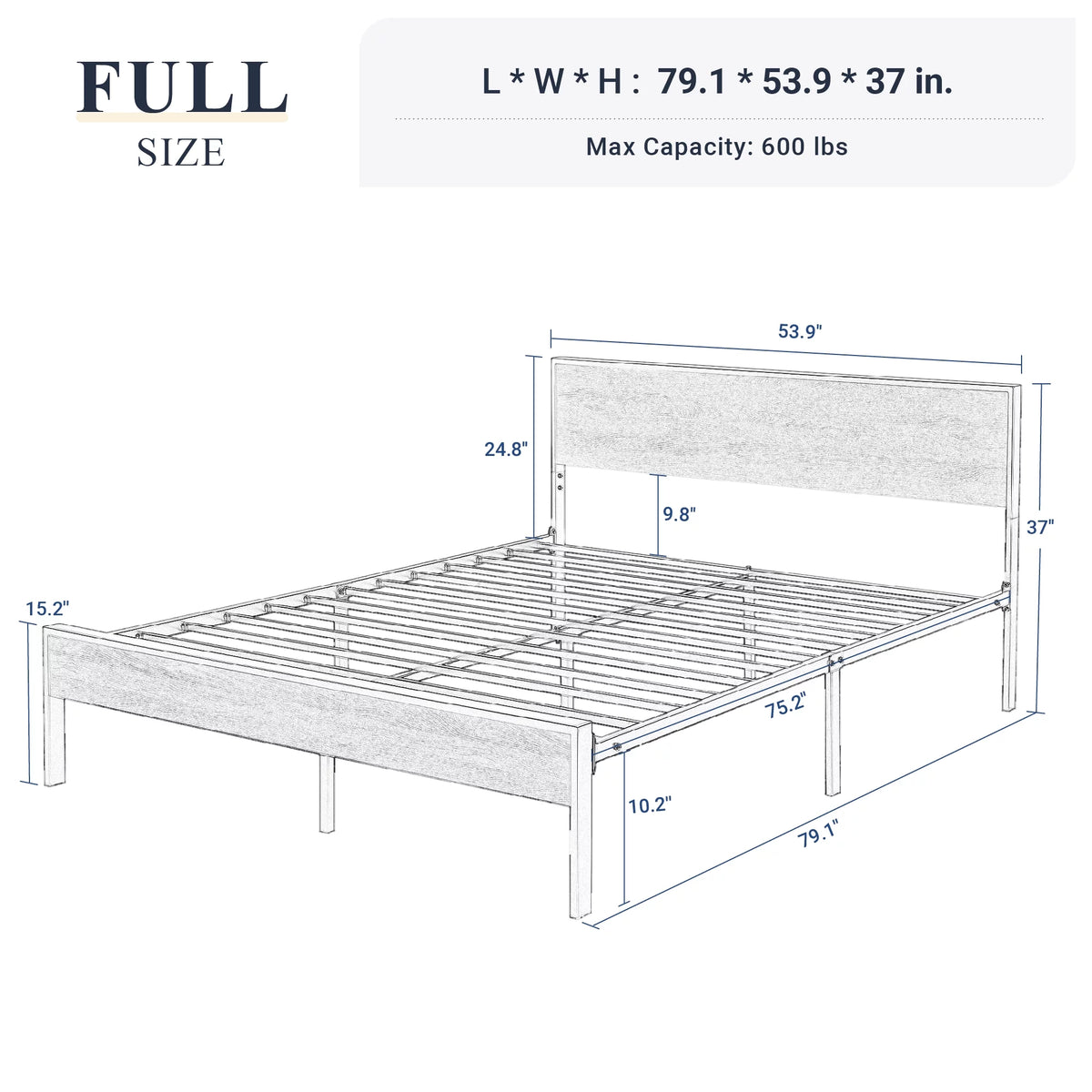 Queen Size Black Oak Headboard Bed Frame C454351