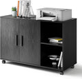 Black Wood Rolling File Cabinet with Dual Doors L10729