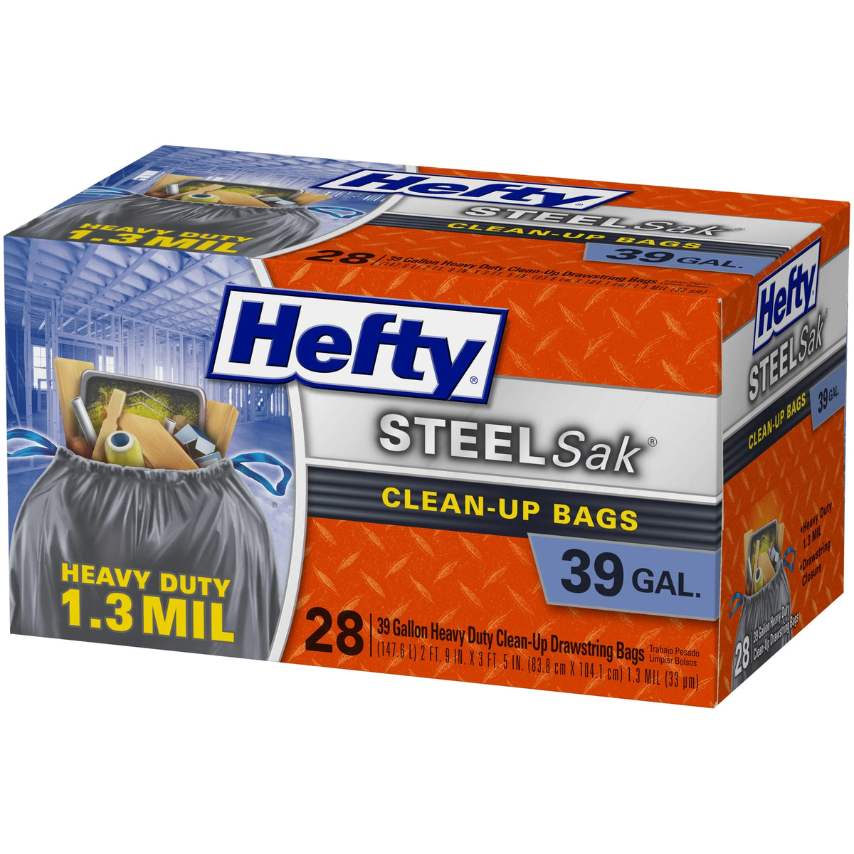 Heavy Duty Large Trash Bags, Black, Unscented, 39 Gallon, 28 Count Q60500