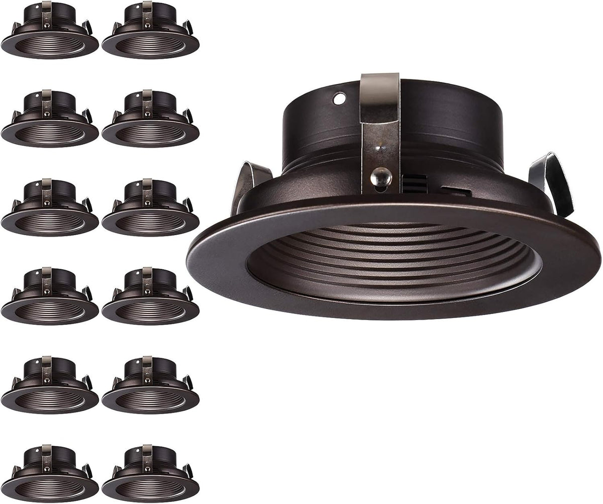 12-Pack 4 Inch Recessed Can Light Trim, Oil Rubbed Bronze Metal Step Baffle Trim F88346