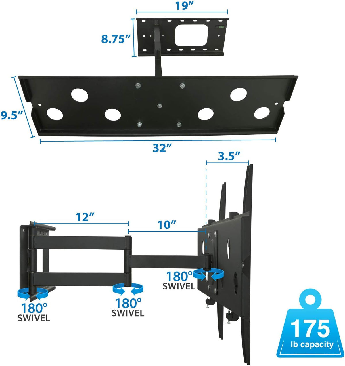 Full Motion TV Mount for 32-60 Flat Screens Black F123